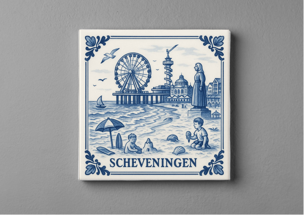 Scheveningen in Delftsblauw magneet 5 x 5 cm