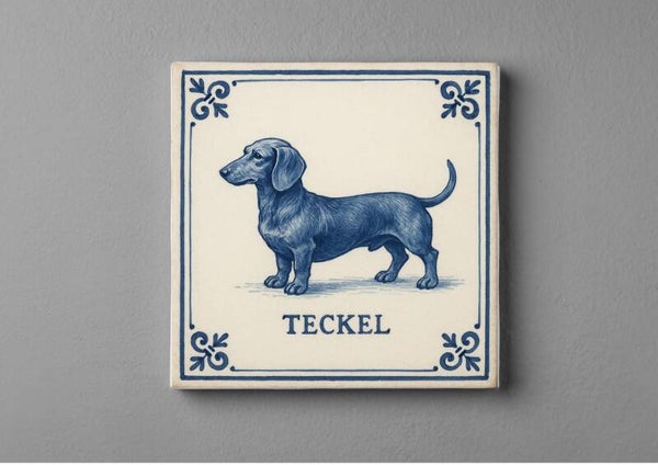 Delftsblauw Tegeltjes magneet 5 x 5 cm - Teckel