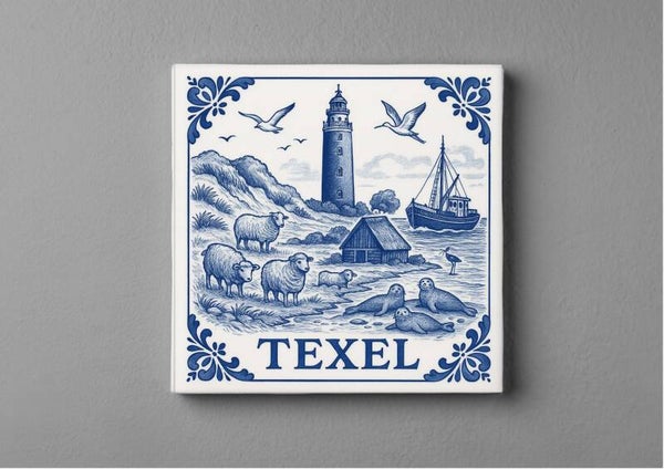 Texel in Delftsblauw magneet 5 x 5 cm