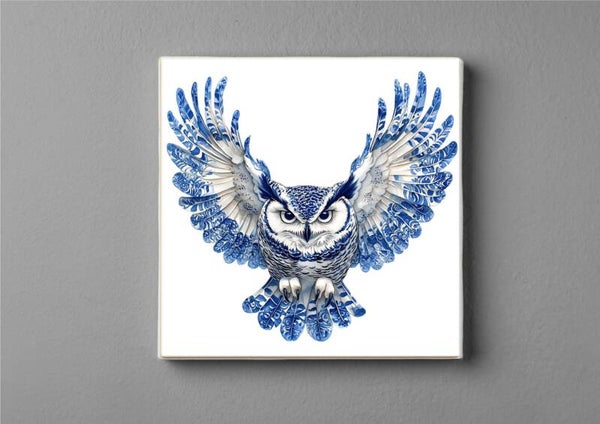 Delftsblauwe Uil magneet 5 x 5 cm– Symbool van wijsheid en kracht