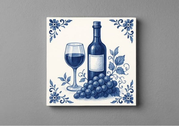Delftsblauw Tegeltjes magneet 5 x 5 cm - wijn afbeelding