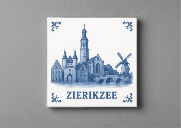 Delftsblauwe tegeltjes magneet 5 x 5 cm - skyline van Zierikzee