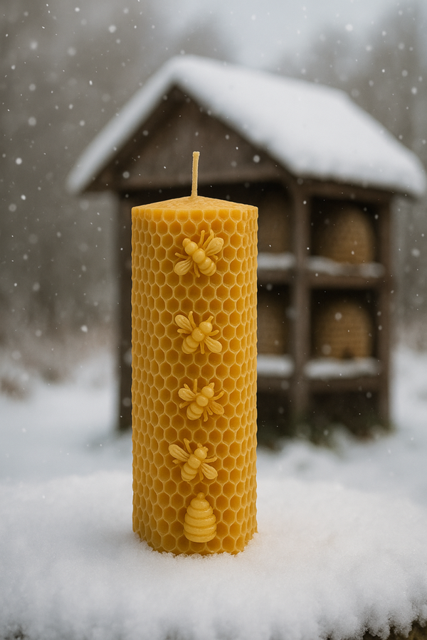 Hohe Sechskantkerze Wabe/Bienen