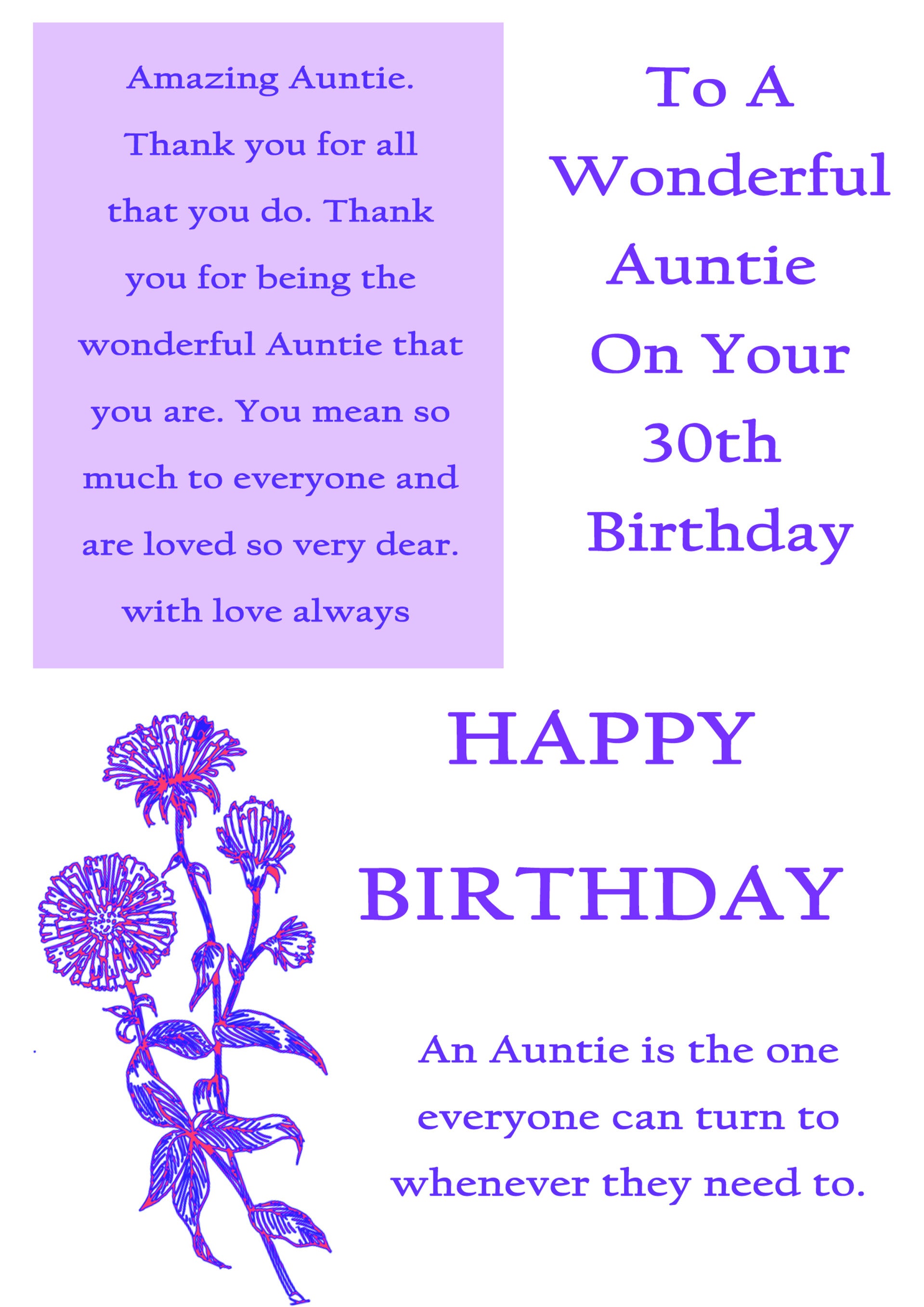 Auntie 30th Birthday Card
