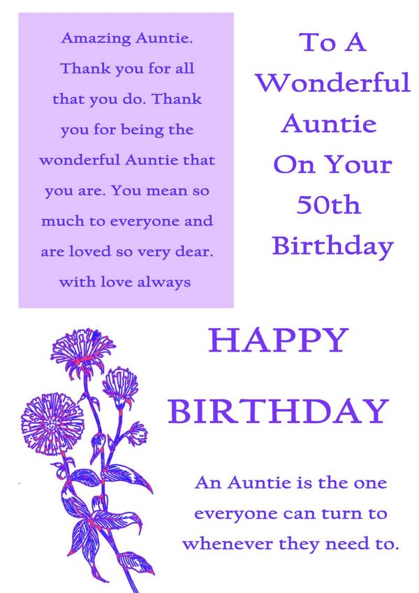 Auntie 50th Birthday Card