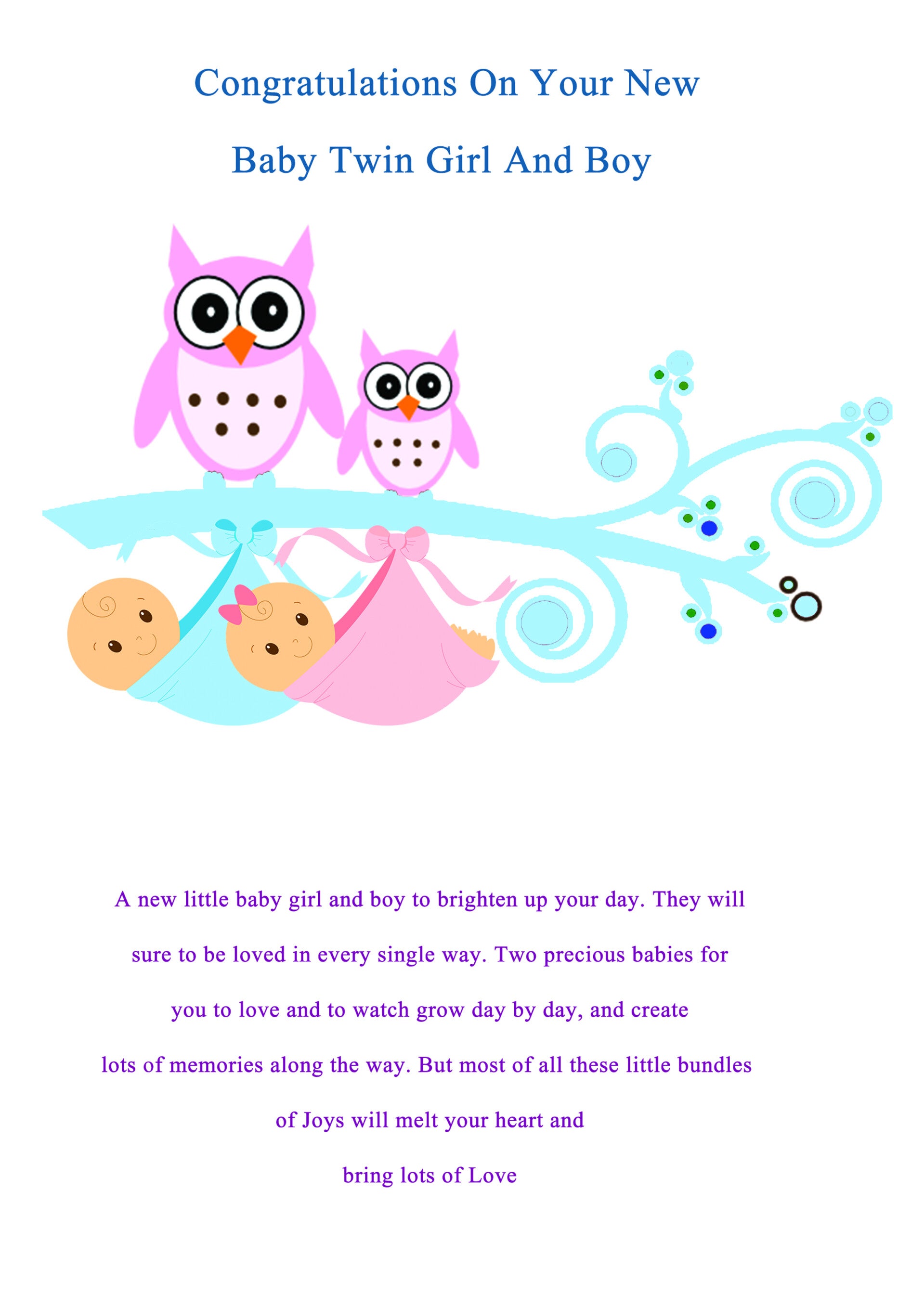 New Baby Twin Boy and Girl Card