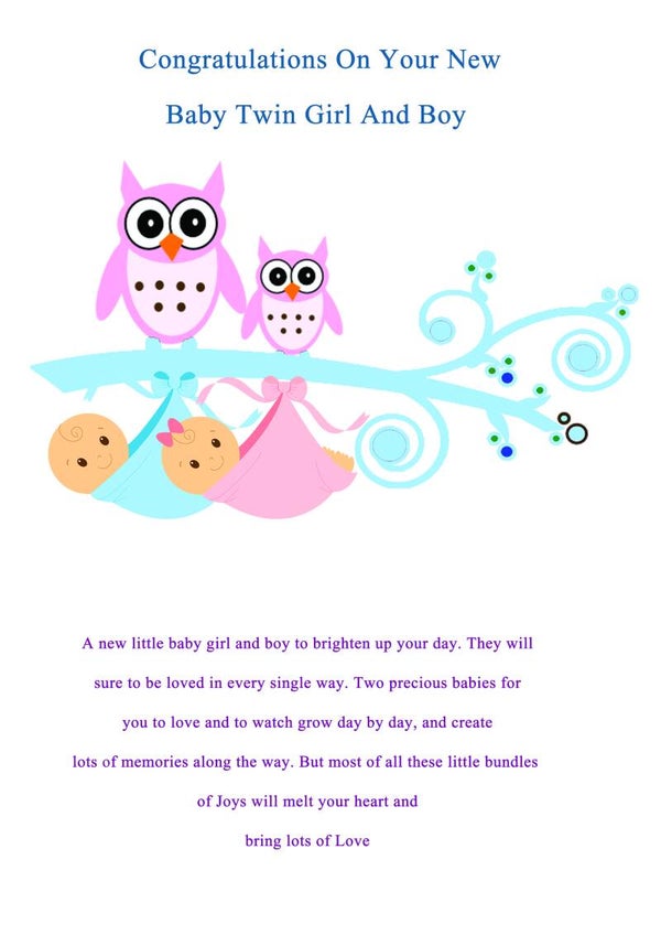 New Baby Twin Boy and Girl Card
