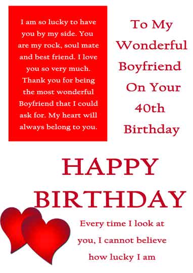 Boyfriend 40th Birthday Card