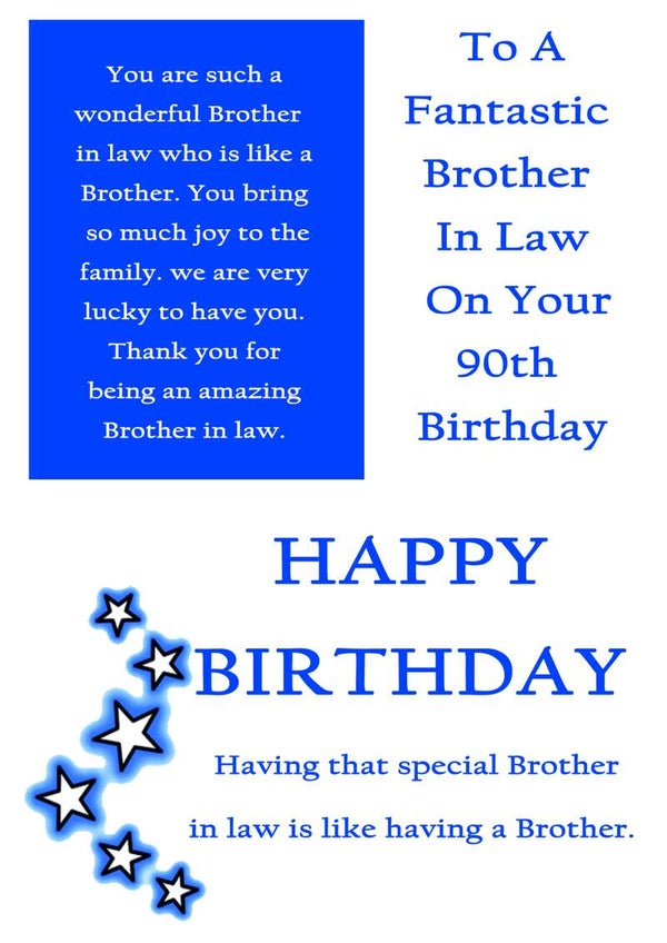 Brother in Law 90th Birthday Card