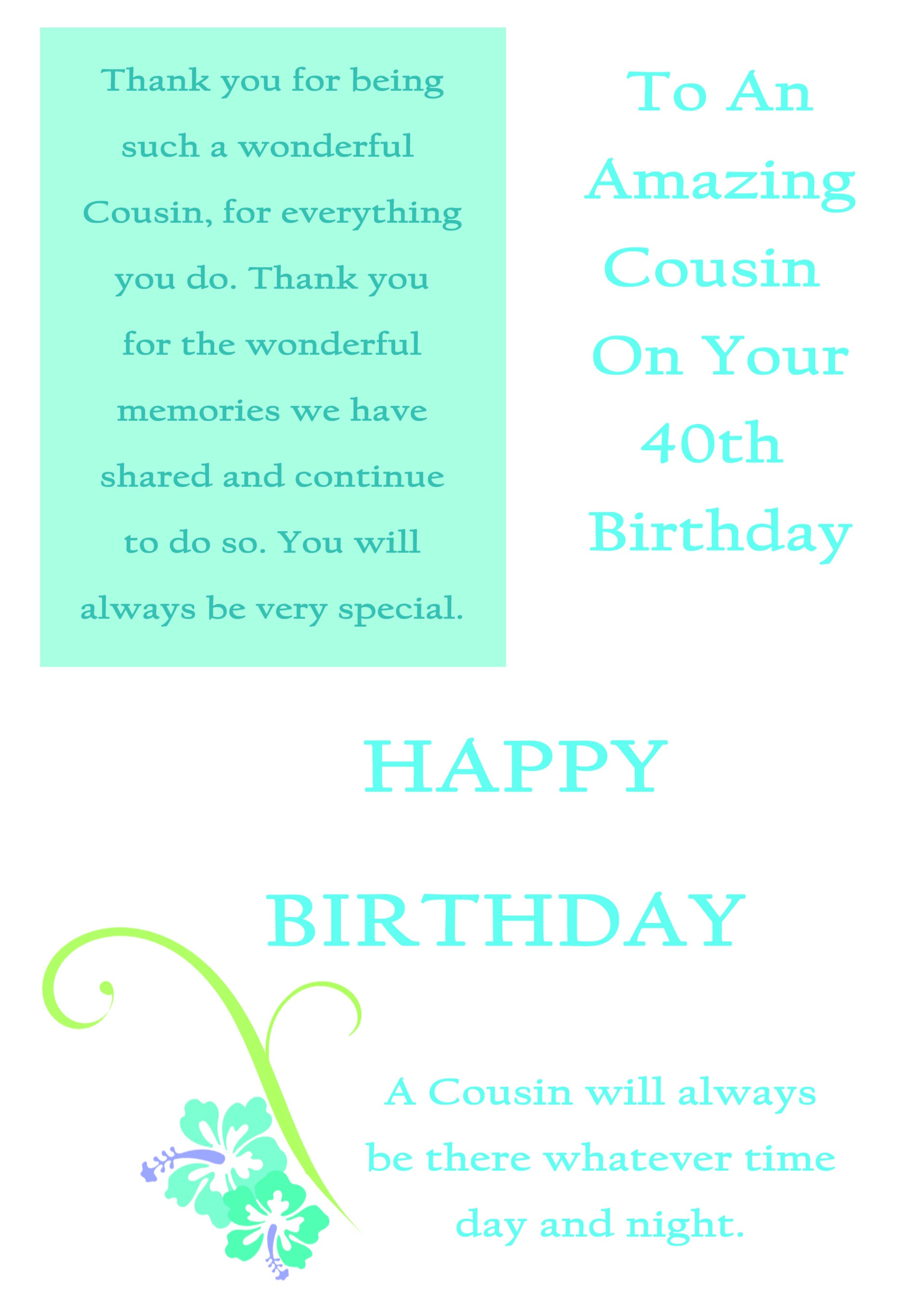 Cousin 40th Birthday Card
