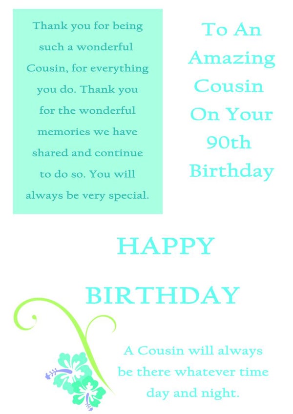 Cousin 90th Birthday Card