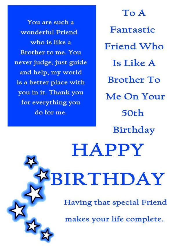 Friend like a Brother 50th Birthday Card