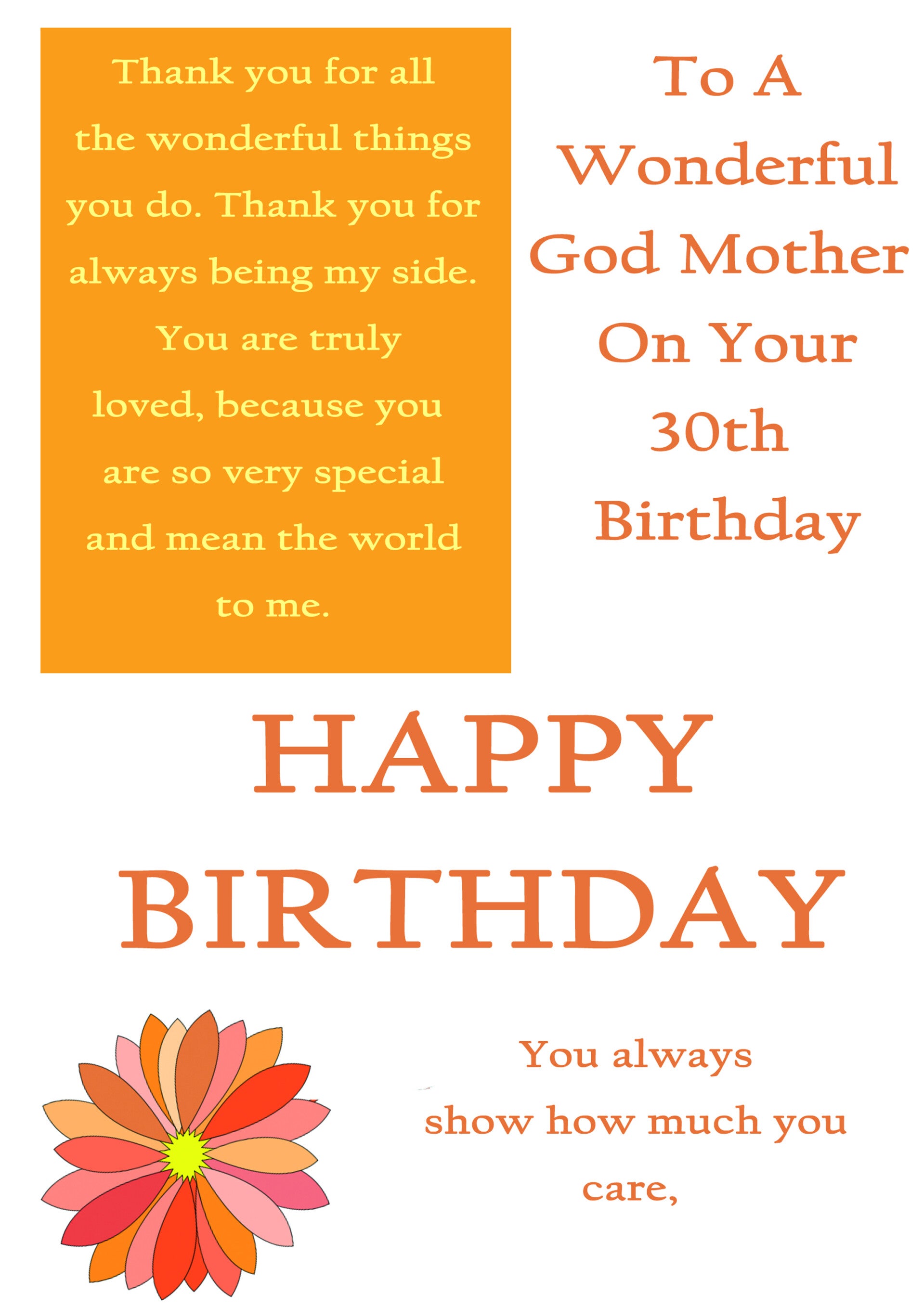 God Mother 30th Birthday Card