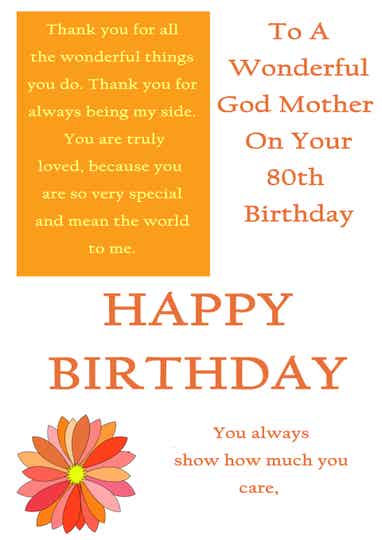 God Mother 80th Birthday Card