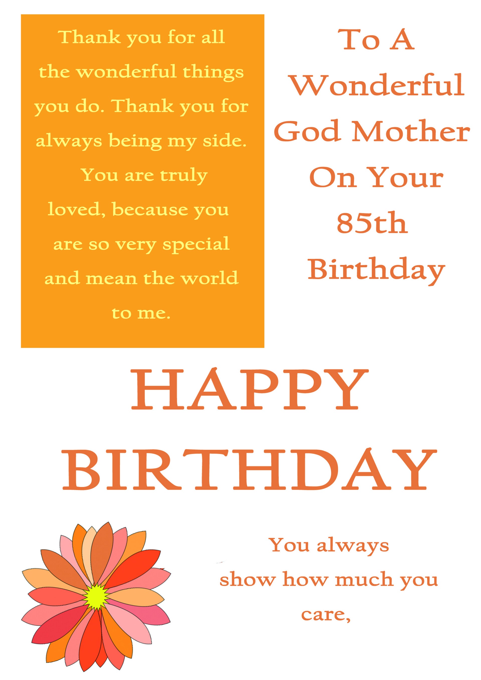 God Mother 85th Birthday Card