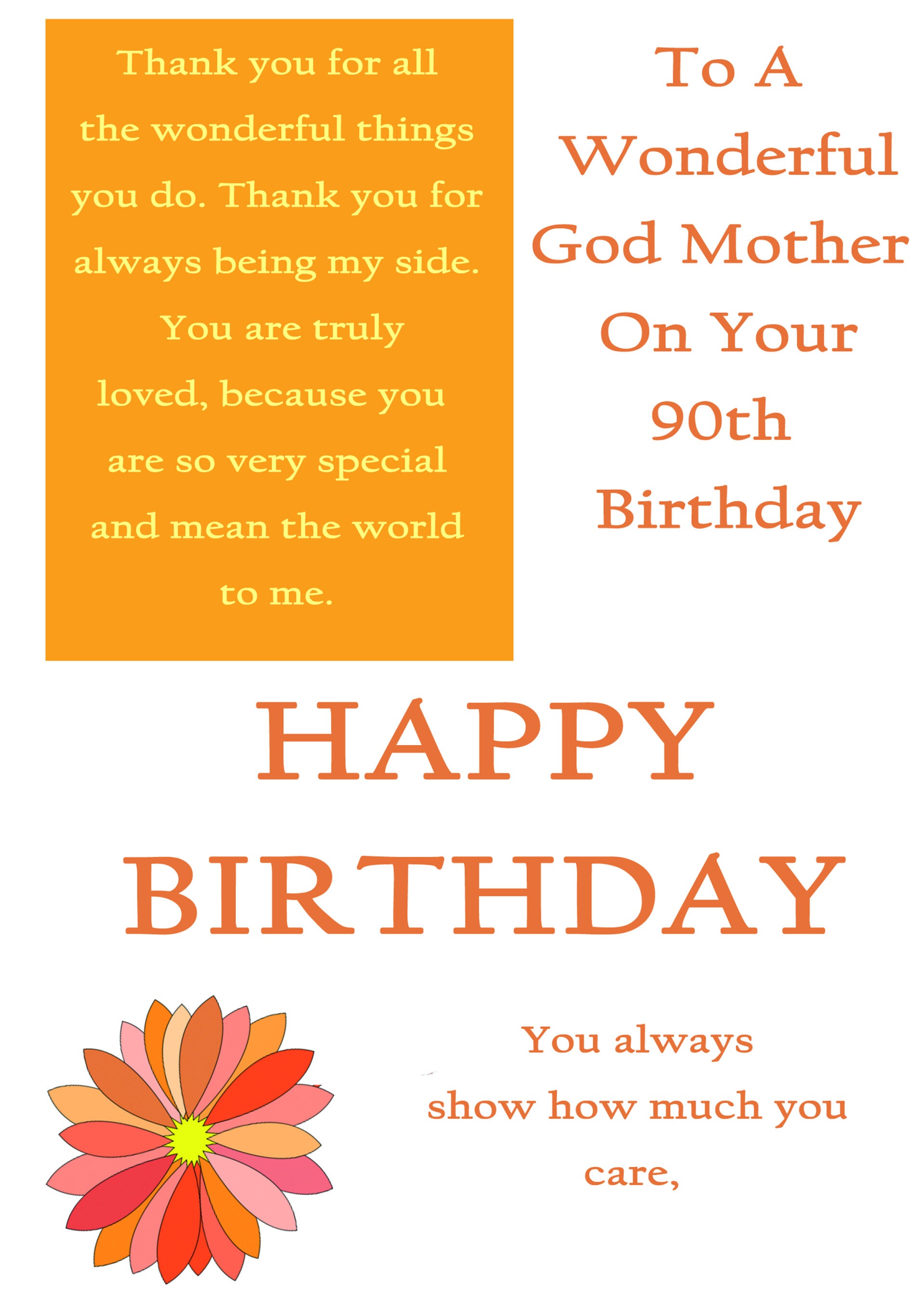 God Mother 90th Birthday Card