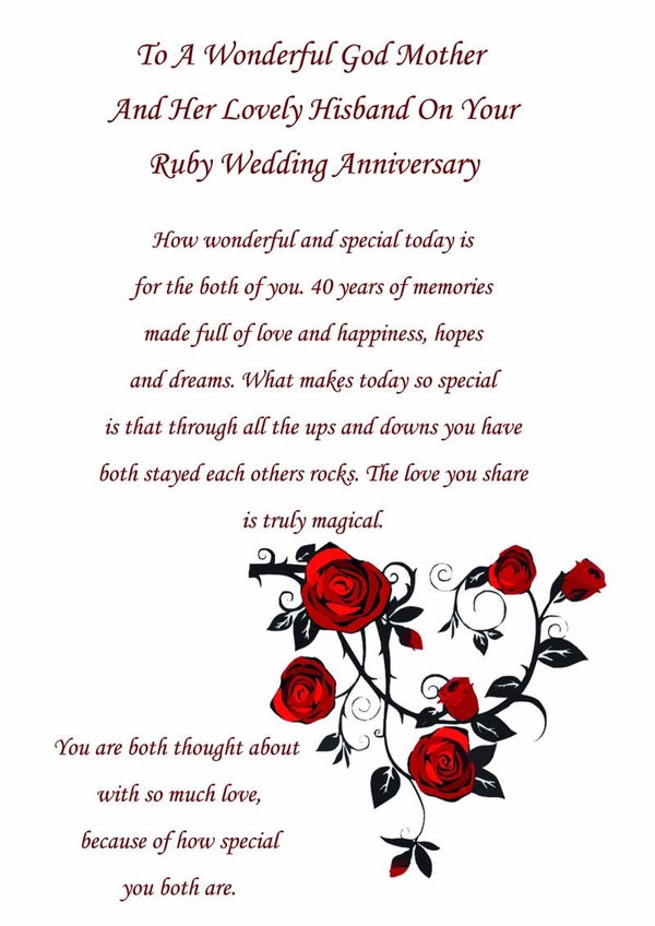 God Mother and Husband Ruby Anniversary Card
