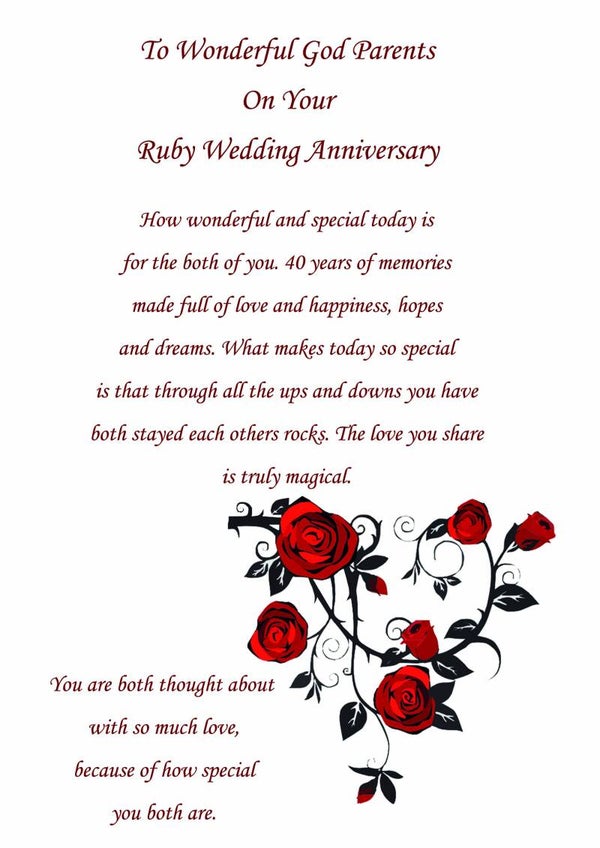 God Parents Ruby Anniversary Card