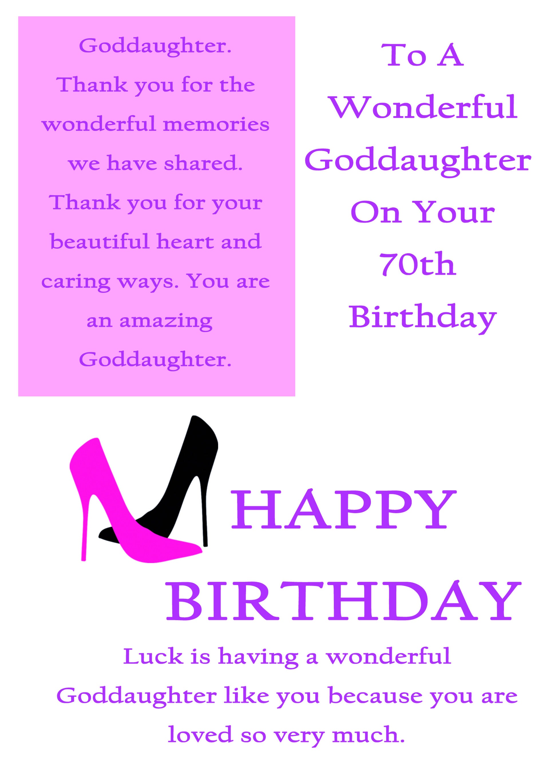Goddaughter 70th Birthday Card