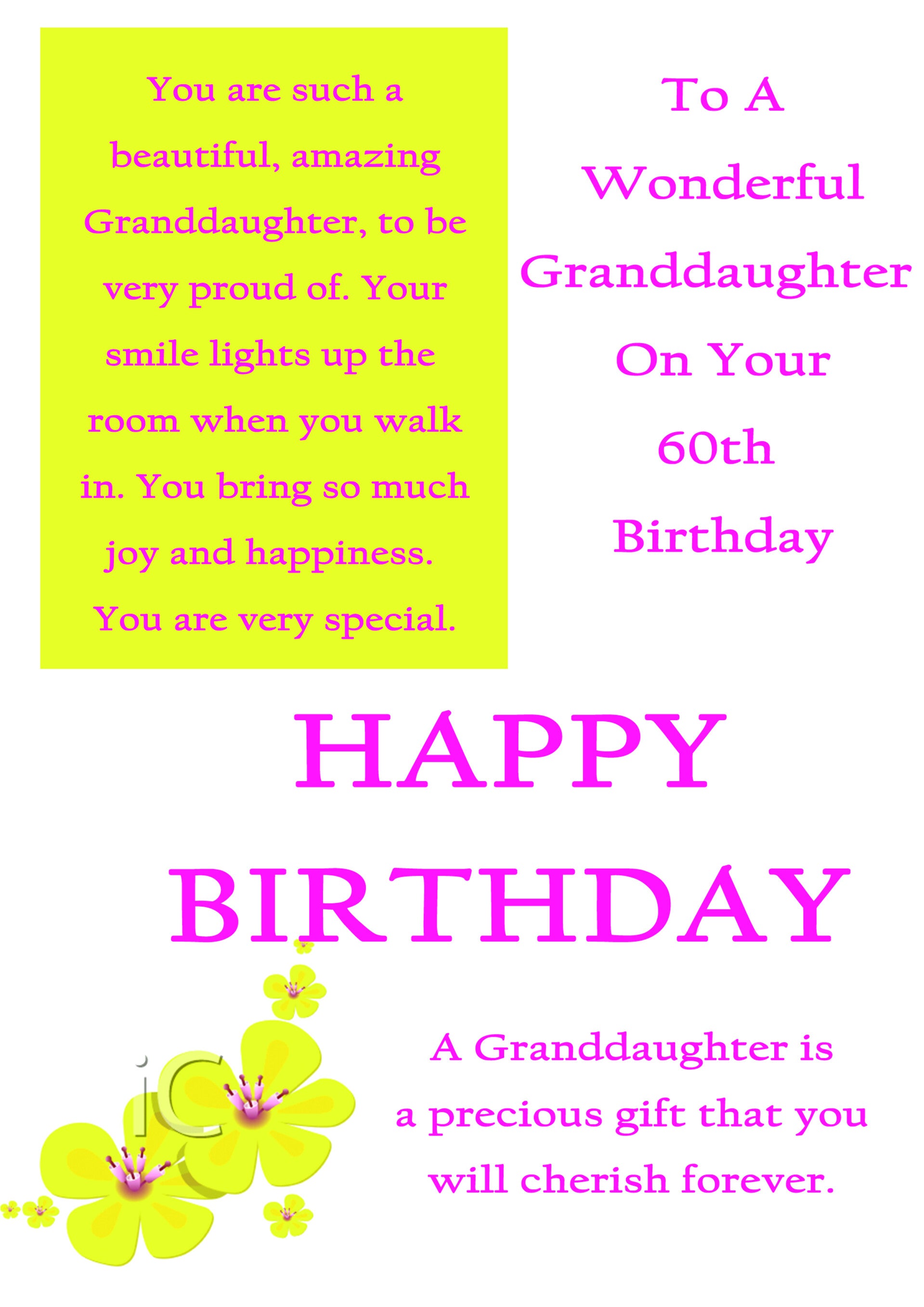 Granddaughter 60th Birthday Card