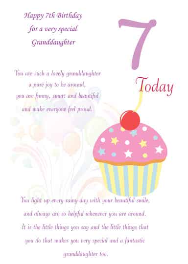 Granddaughter 7th Birthday Card