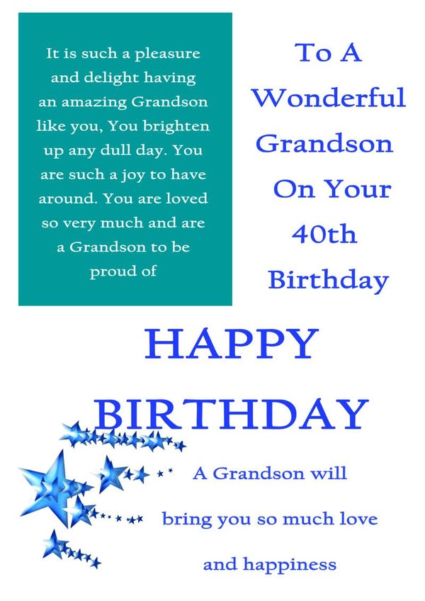 Grandson 40th Birthday Card