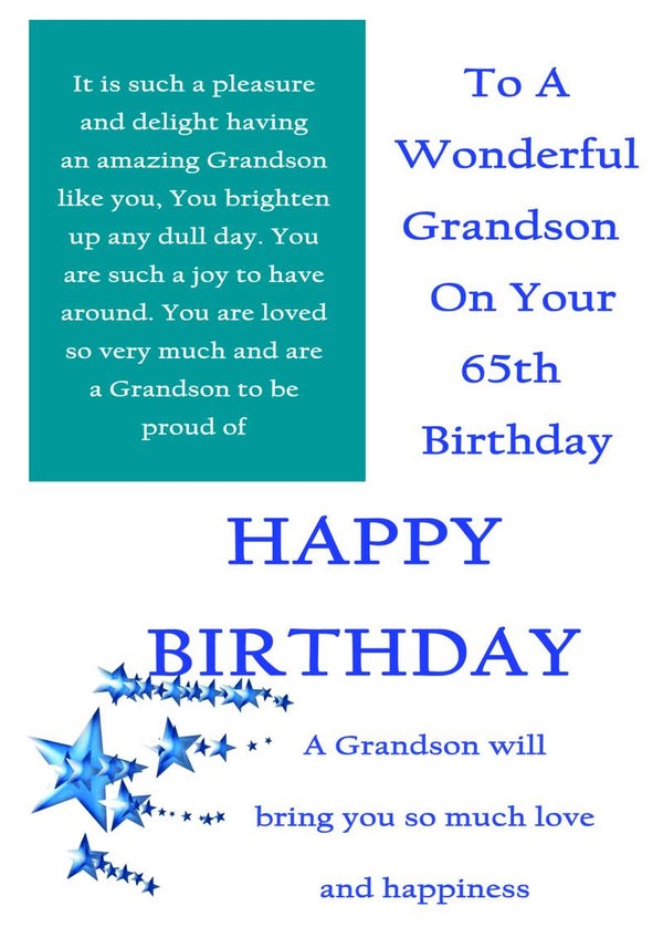 Grandson 65th Birthday Card