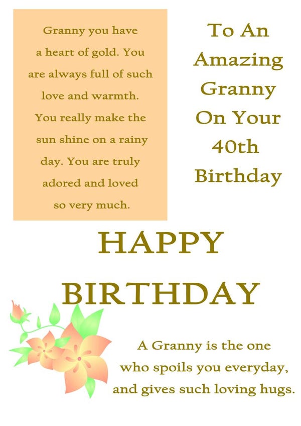 Granny 40th Birthday Card
