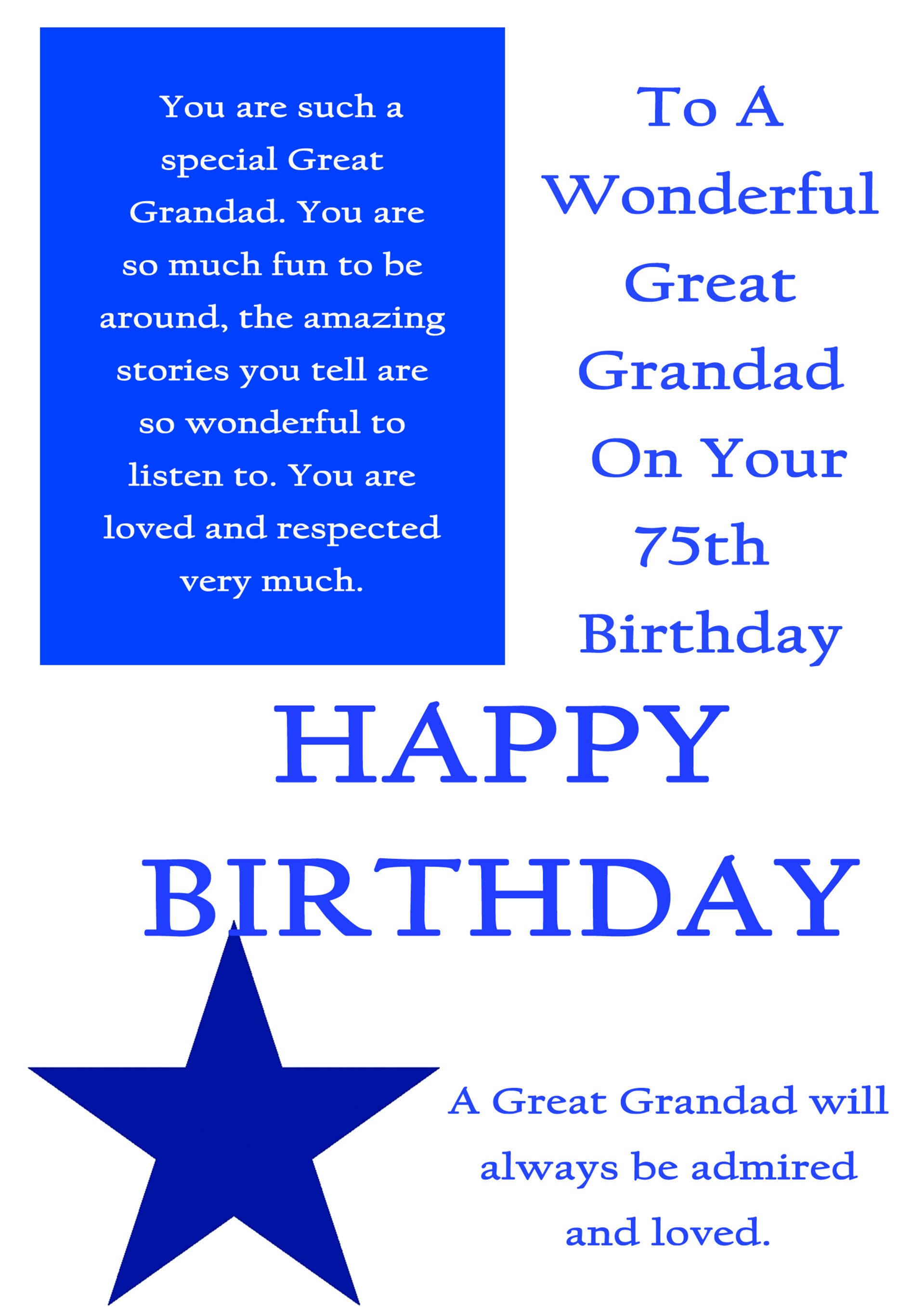 Great Grandad 75th Birthday Card
