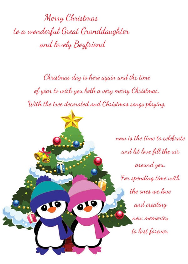 Great granddaughter and boyfriend Christmas Card