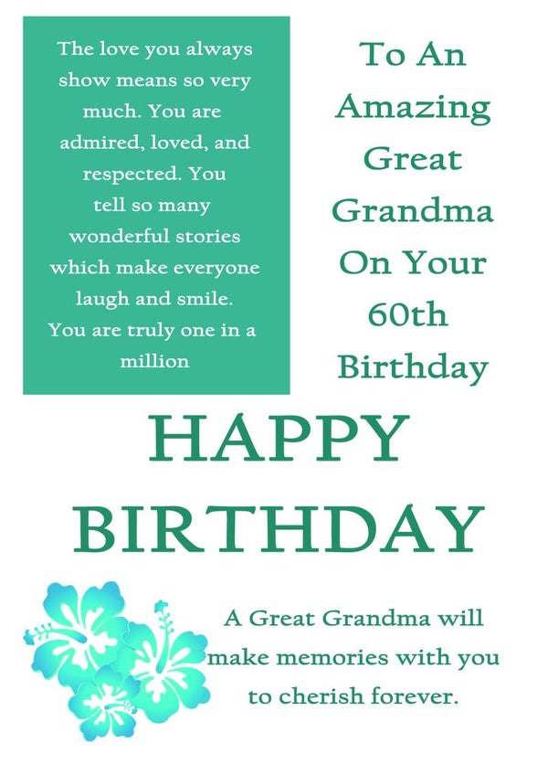 Great Grandma 60th Birthday Card