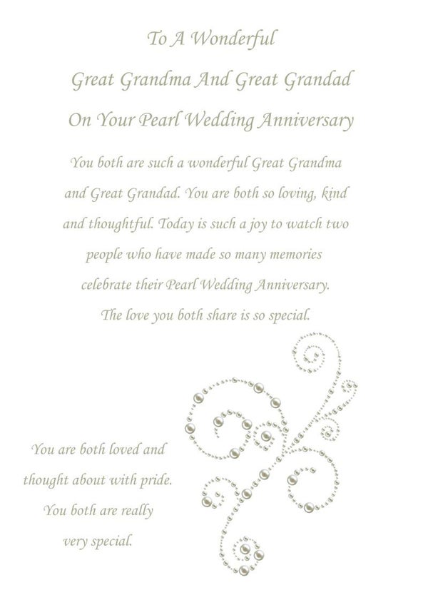 Great Grandma and Great Grandad Pearl Anniversary Card