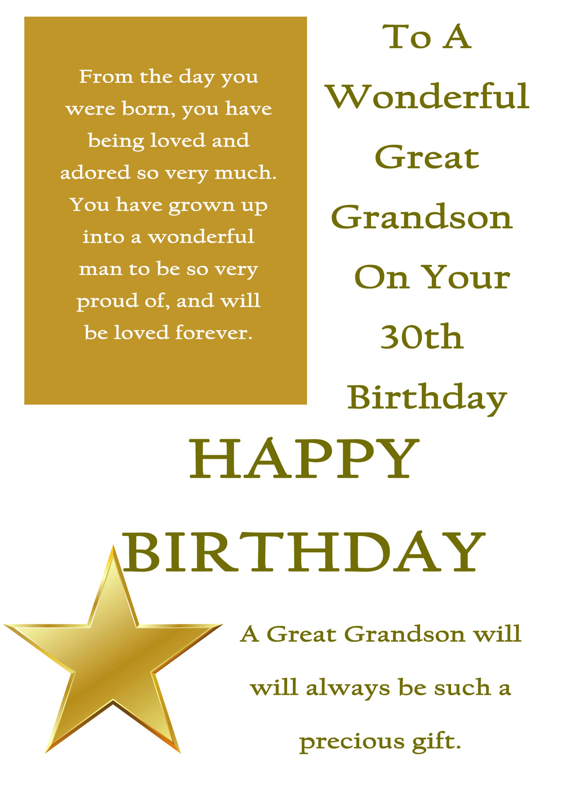 Great Grandson 30th Birthday Card