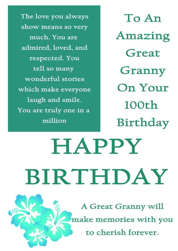 Great Granny 100th Birthday Card