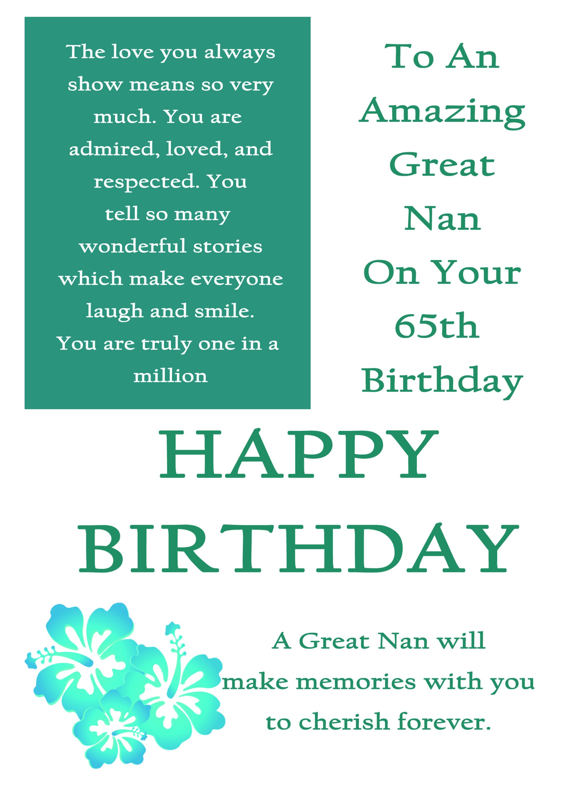 Great Nan 65th Birthday Card