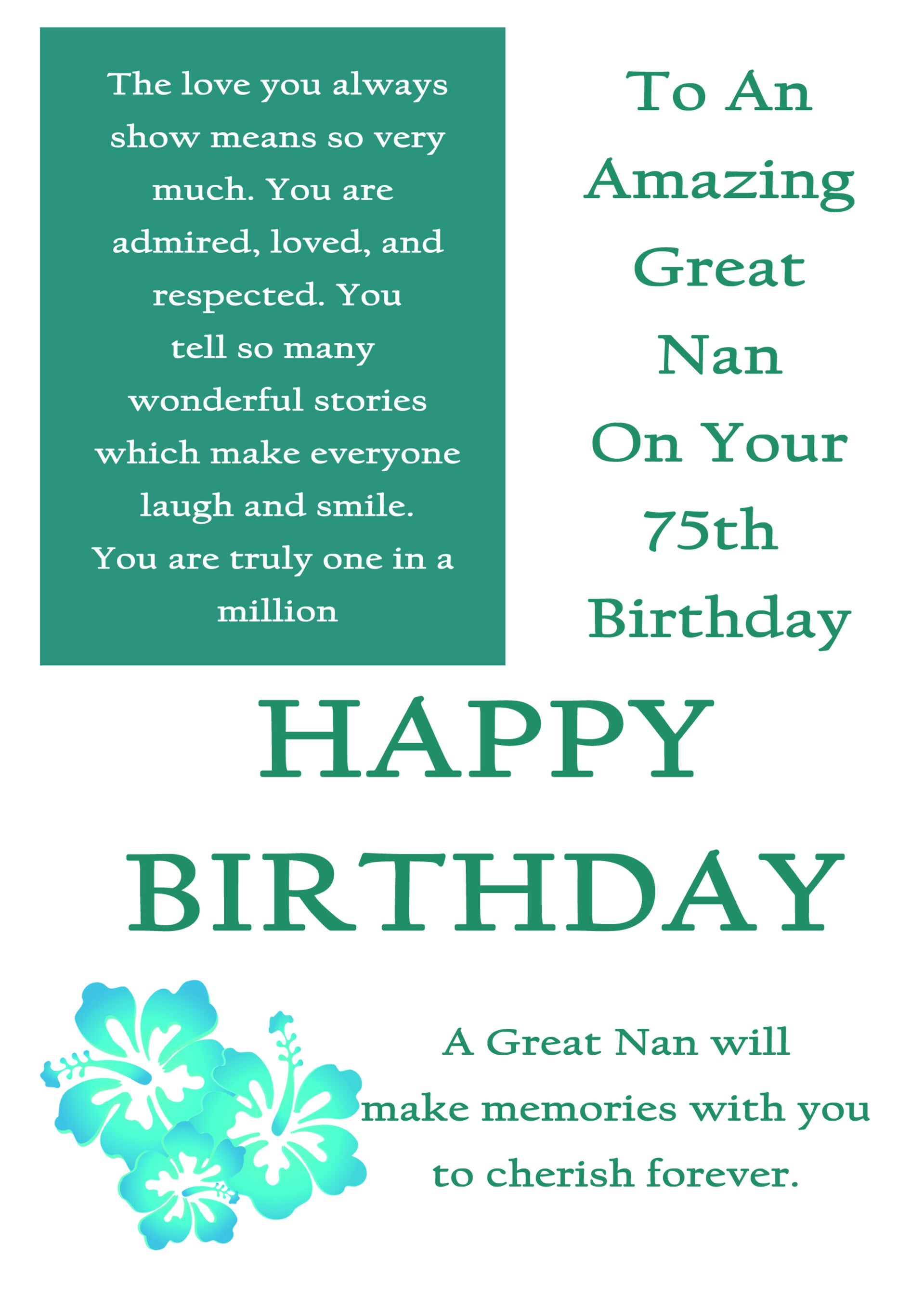 Great Nan 75th Birthday Card