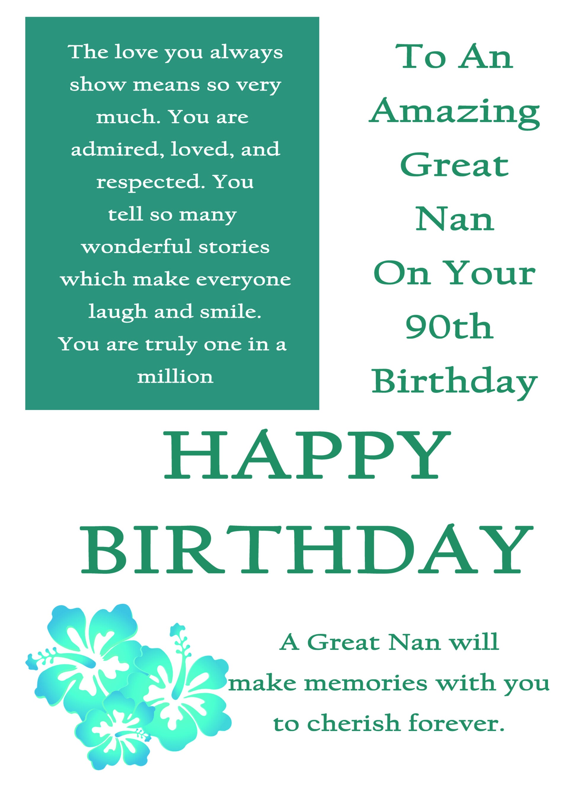 Great Nan 90th Birthday Card