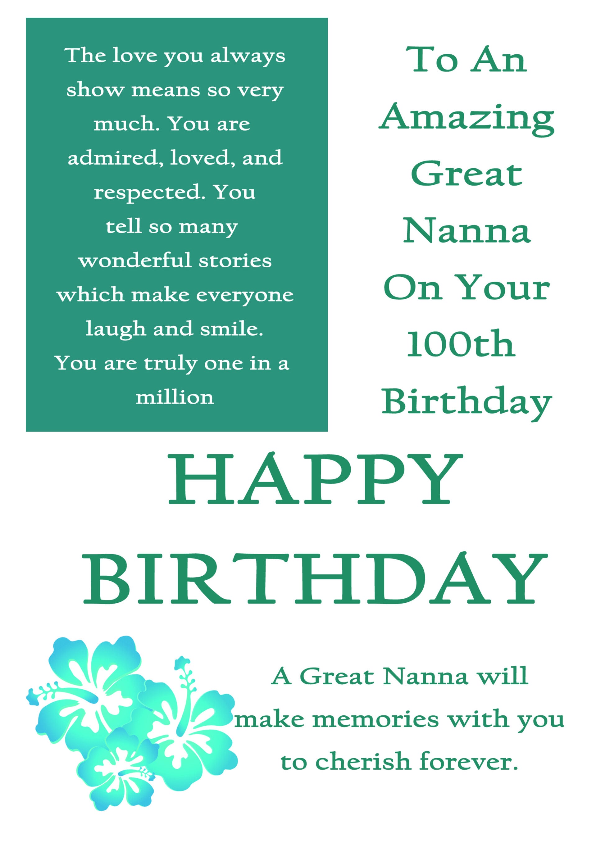 Great Nanna 100th Birthday Card