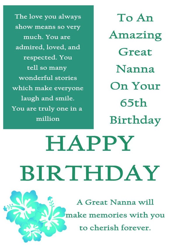Great Nanna 65th Birthday Card