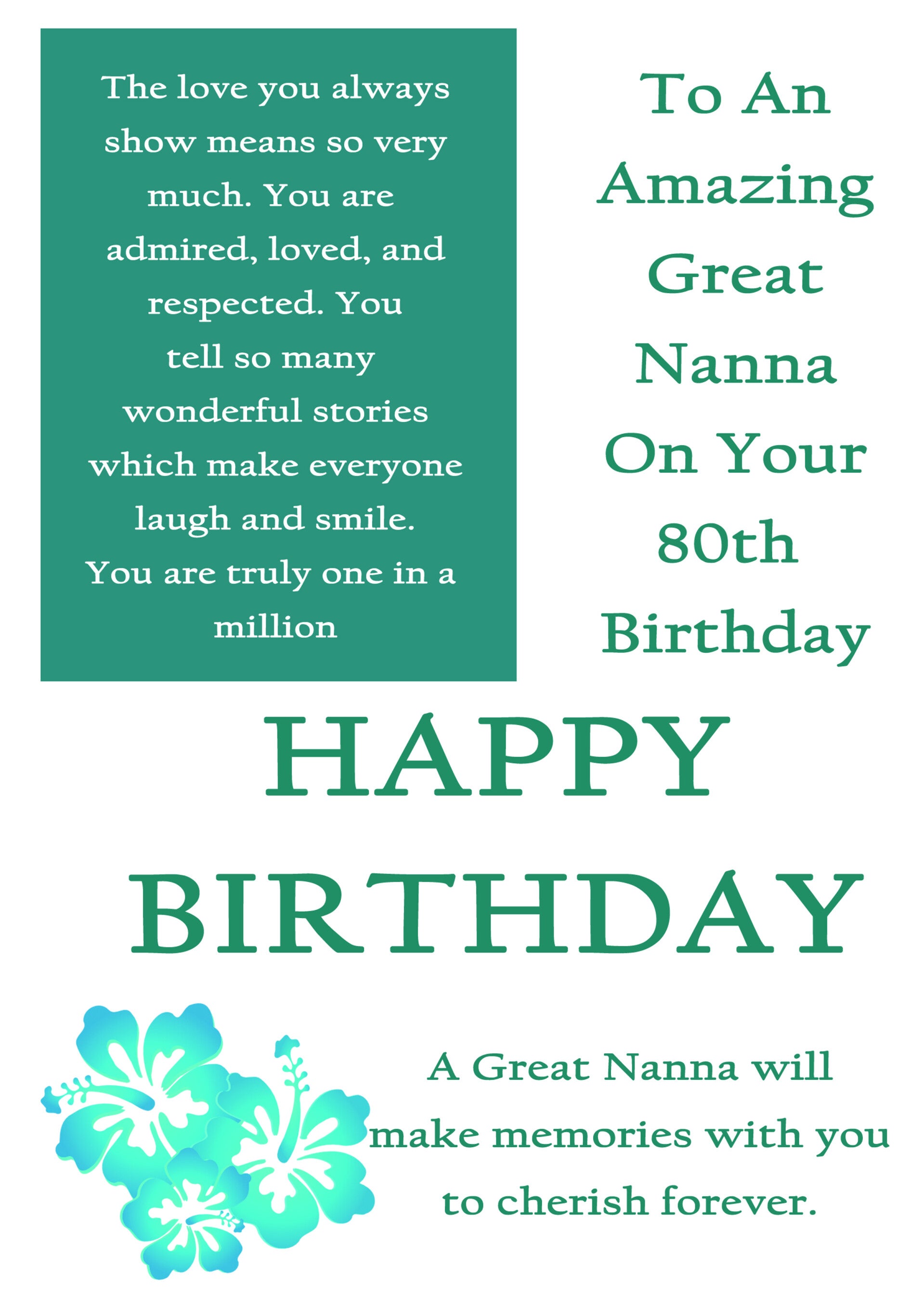 Great Nanna 80th Birthday Card