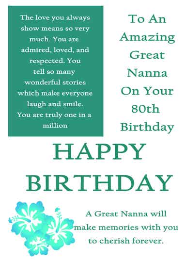 Great Nanna 80th Birthday Card