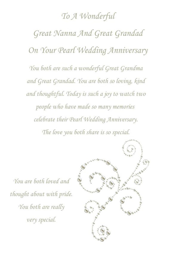 Great Nanna and Great Grandad Pearl Anniversary Card