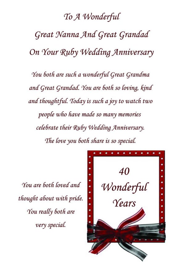 Great Nanna and Great Grandad Ruby Anniversary Card