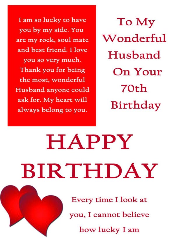 Husband 70th Birthday Card