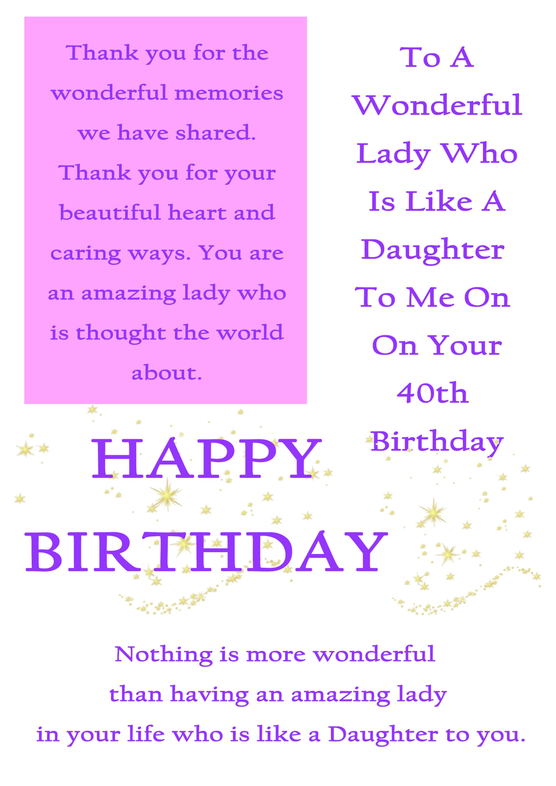 Like a Daughter 40th Birthday Card