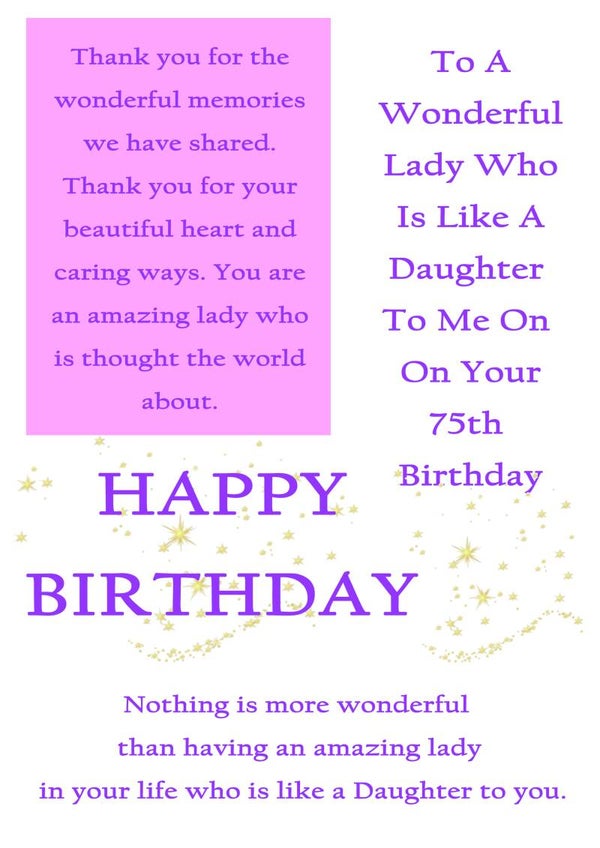 Like a Daughter 75th Birthday Card