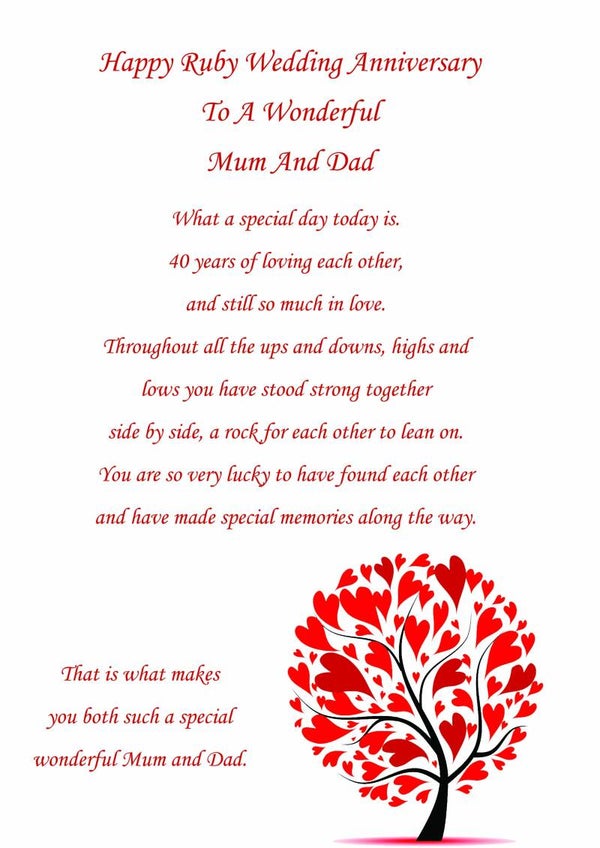 Mum and Dad Ruby Anniversary Card