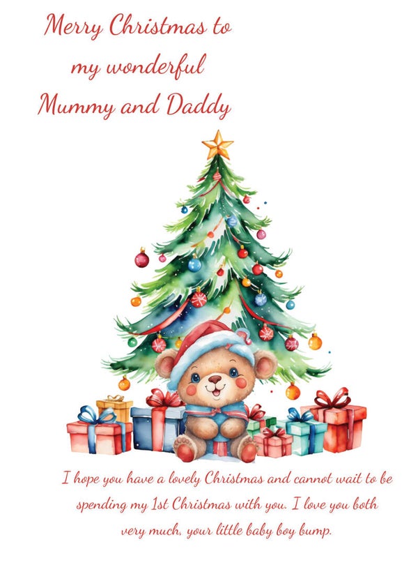 Mummy and Daddy Bump Boy Christmas Card