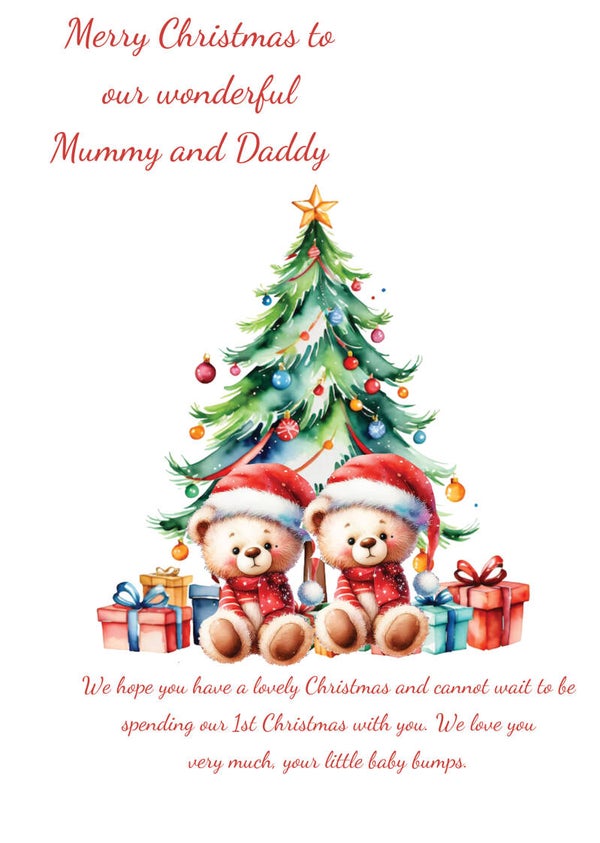 Mummy and Daddy Twins Bump Neutral Christmas Card