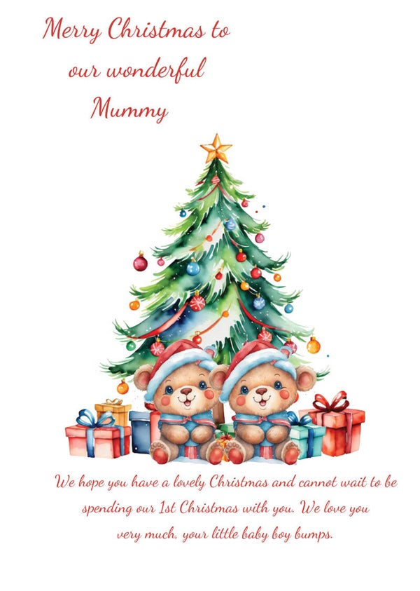 Mummy Bump Twin Boys Christmas Card